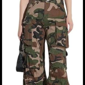 Vintage Jumpsuits for Women Strapless Sleeveless Off Shoulder Streetwear Camoufl